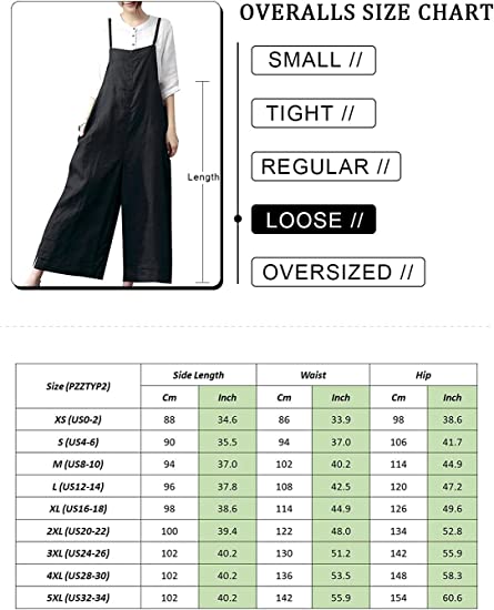 Women Casual Loose Long Bib Pants Wide Leg Jumpsuits Baggy Cotton Rompers Overalls with Pockets